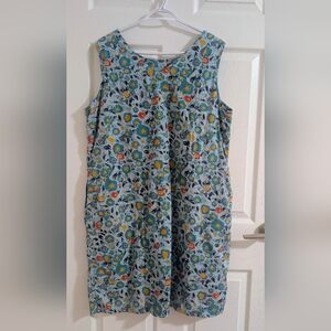 Lily & Me UK 18 Organic Cotton Floral Shift Dress Blue Sleeveless Lagenlook Boho